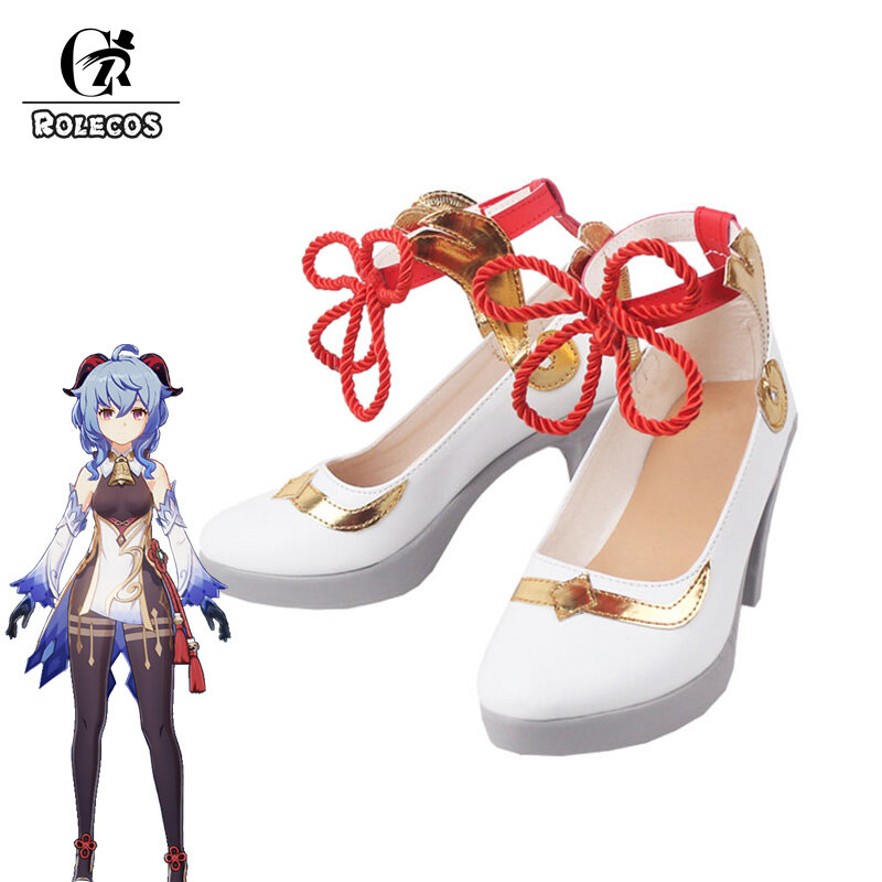 ROLECOS-zapatos de Cosplay Genshin Impact Ganyu para mujer, calzado de tacón alto, Genshin Impact, para Cosplay
