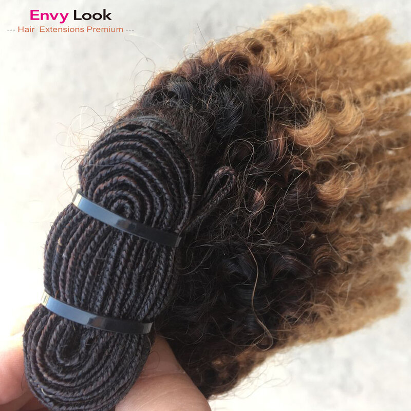 Weft Hair Ombre 1B/27 Afro Kinky Curl 14 16 18 Inch Sewn By Machine 100% Human Hair Brazilian Hair Bundles