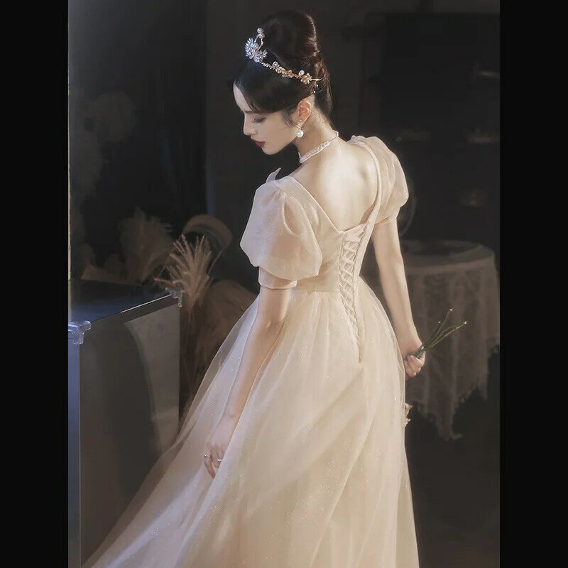 Women's Celebrity Dresses Sweetheart Short Puff Sleeve Elegant Pageant Gowns Floor-Length Lace-Up Sashes Gentle Party Dress