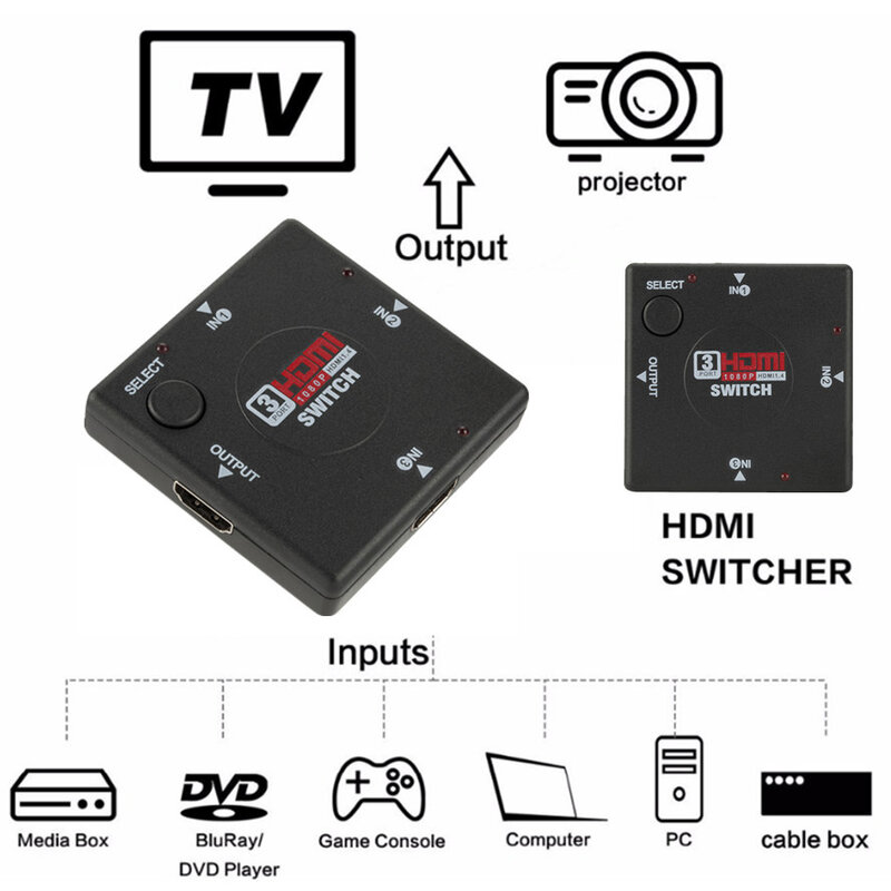 HDMI Switch 3 eingang 1 Ausgang Mini 3 Port Buchse auf Buchse HDMI Switcher Splitter Box Selector für HDTV 1080P VIdeo Switcher