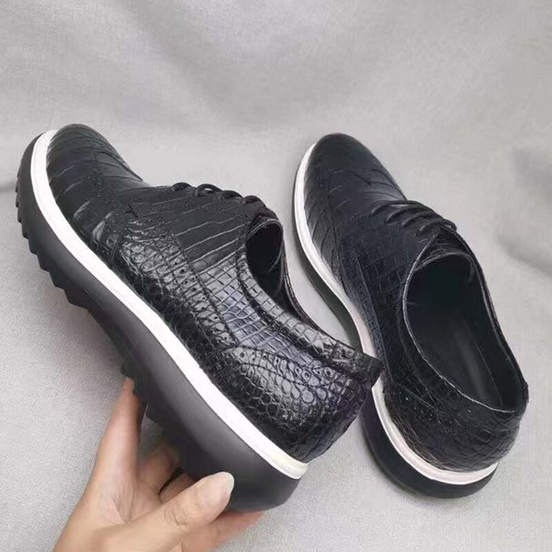 Yinshang novos homens sapatos de lazer sapatos masculinos sapatos casuais sapatos de couro de crocodilo sapatos de crocodilo pele da barriga de crocodilo