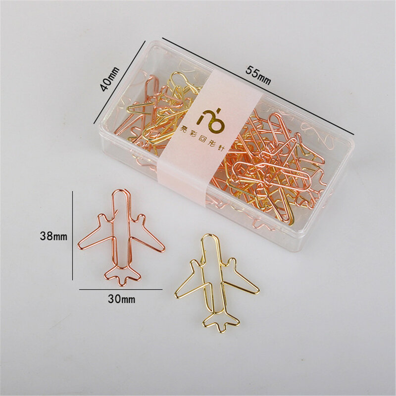Airplane Shaped 12pcs Paper Clips Gold Bookmark Clips, Cute Paperclips Planner Clips for Office School Supplies Decoration