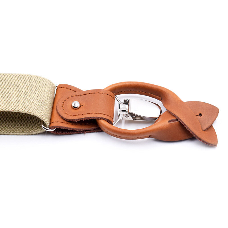 Suspensórios ajustáveis de metal de liga elástica masculino, calças e calças, botão, suspensórios de clipe de couro, 6 clipes, 3,5 cm, 2024