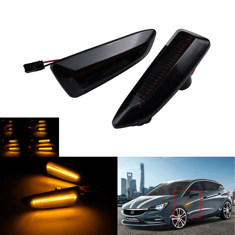 ANGRONG 2X For Opel Vauxhall Astra Insignia B Zafira Amber LED Dynamic Side Repeater Light Black Lens