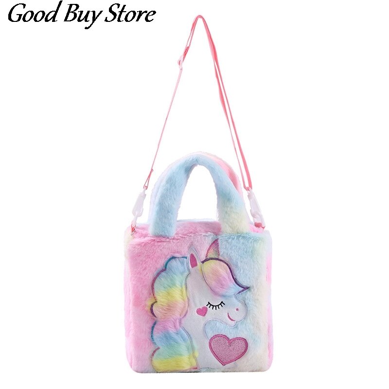 Zimowe pluszowe torby na ramię kolorowe torby dla zwierząt torebki dla dzieci dziewczyny paski torebka Cartoon dzieci impreza jednorożec Crossbody torby