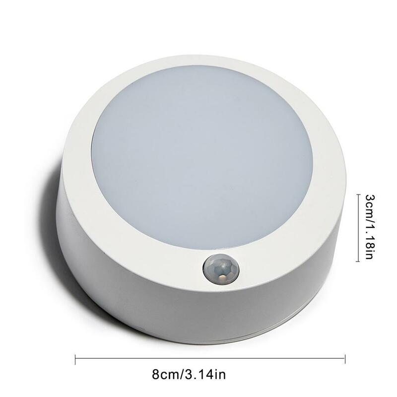 Sensor infrarrojo humano inalámbrico LED, luz nocturna redonda para pared, cocina, armario, habitación de niños, escalera