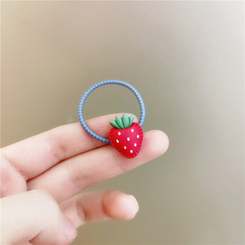 1pcs Cute Hair Bands for Kids Resin Strawberry Fruit Elastic Hair Ties Cherry Hair Rope Girls Ponytail Holder Princess Hair Gum