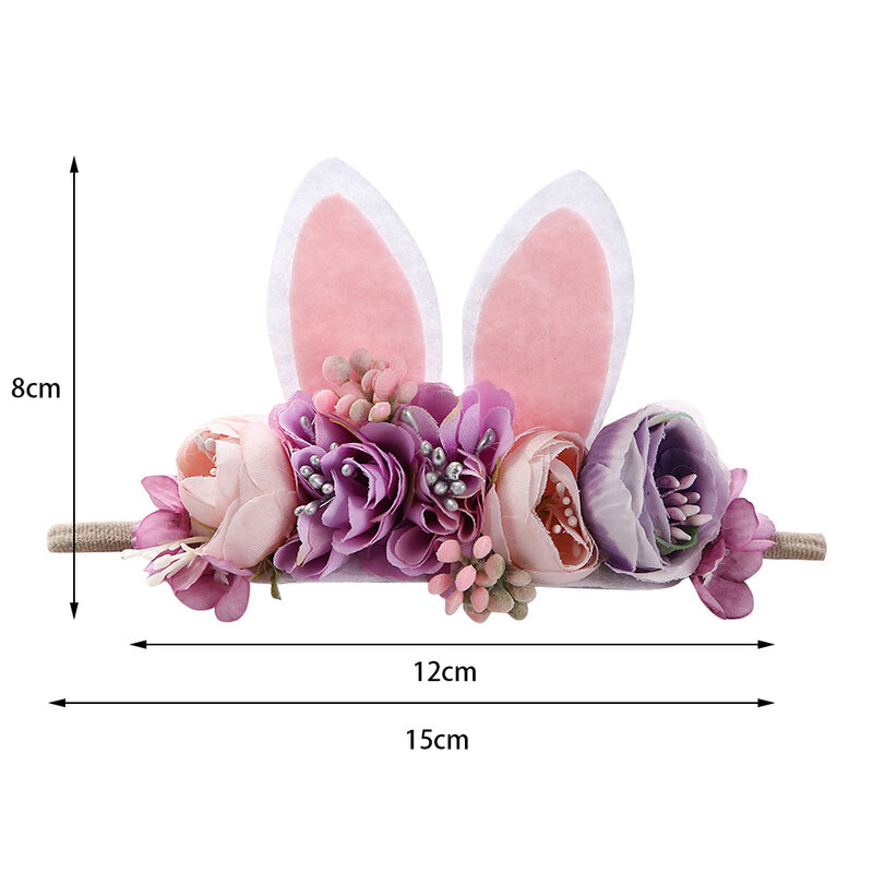 Easter Day Baby Headband Rabbit Ear Newborn Photography Props Boy Girl Nylon Hair Bands Artificial Flower Festival Headwrap