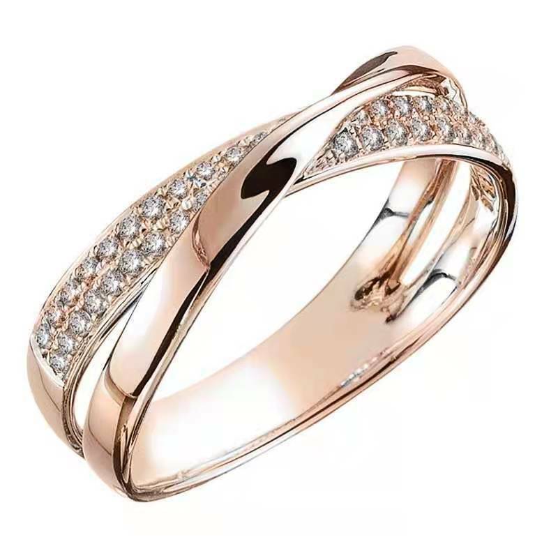 Cincin Pernikahan Klasik Populer untuk Wanita Mode Dua Nada X Bentuk Salib Berkilau CZ Cincin Perhiasan Pertunangan Wanita