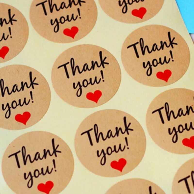 Étiquettes autocollantes "Thank you love" en papier kraft, diamètre 3.5cm, pour cadeau fait à la main, bonbons, 60 pièces/lot