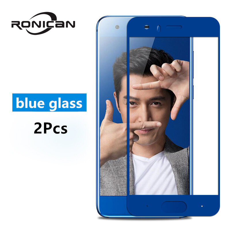 Protecteur d'écran, 2 pièces, film en verre trempé, couverture complète, bleu, Huawei Honor 9 Lite