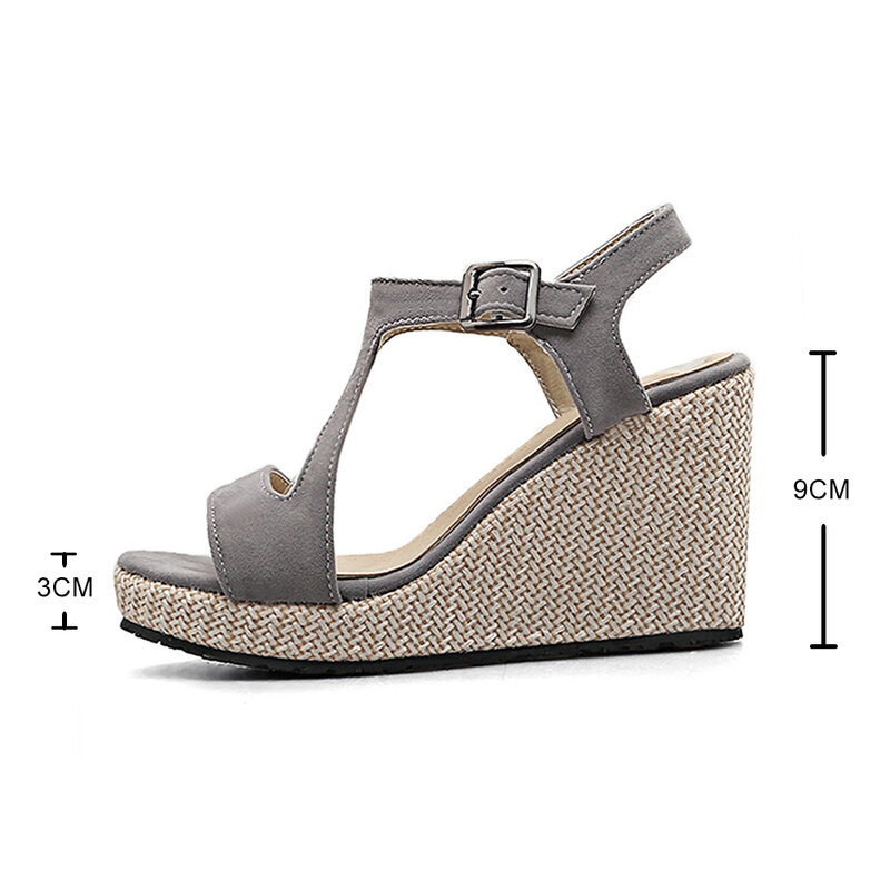 Sandálias romanas de cunha femininas, novas alpargatas leves de verão, sapatos femininos de salto alto confortável, casual, sandálias de dedo do pé, 42