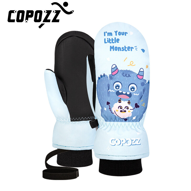 COPOZZ-어린이 스키 장갑, 3M, 귀여운 만화 디자인, 겨울용 보온 손가락 장갑, 초경량 스노우보드 장갑
