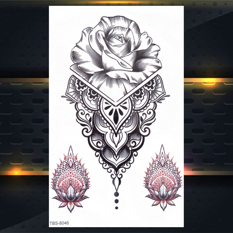Śmierć czaszka fałszywe tymczasowe tatuaże dla kobiet mężczyzn geometryczne kwiaty piwonii tatuaż naklejki wąż Rose Tiger wodoodporne tatuaże talia