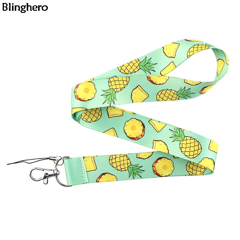 Blinghero-cordón con estampado de piña para llaves, soporte para insignia de identificación, correa para el cuello con estampado de frutas, accesorio de moda, BH0337