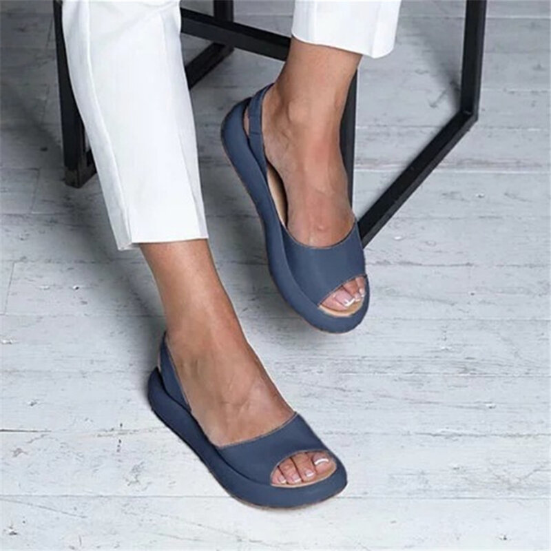 새로운 들여다 발가락 슬리퍼 여성 패션 야외 플랫 샌들 캐주얼 비치 신발 두꺼운 유일한 샌들 여름 우아한 플랫폼 슬리퍼