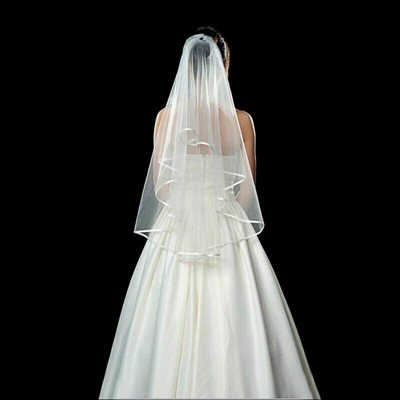 Curto simples véu de casamento tule duas camadas com pente branco marfim véu nupcial para noiva para casamento acessórios