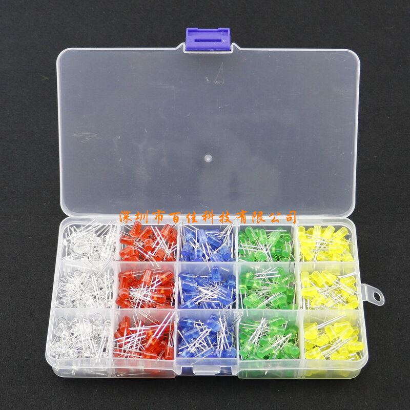 500Pcs 5mm LED red, yellow, blue, green and white five-color light-emitting diode set