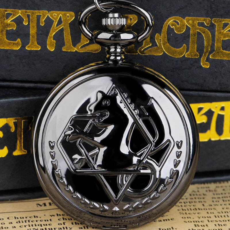 Reloj de bolsillo con tema de película de Cosplay negro, colgante opaco, collar Unisex, regalos