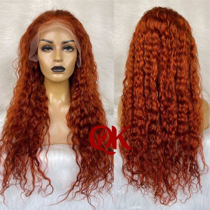 QueenKing hair 13x4 Lace Front Brazilian Remy Human Hair Lace Wig 150% Density Ginger Orange Color Wigs For Women Curly Wig