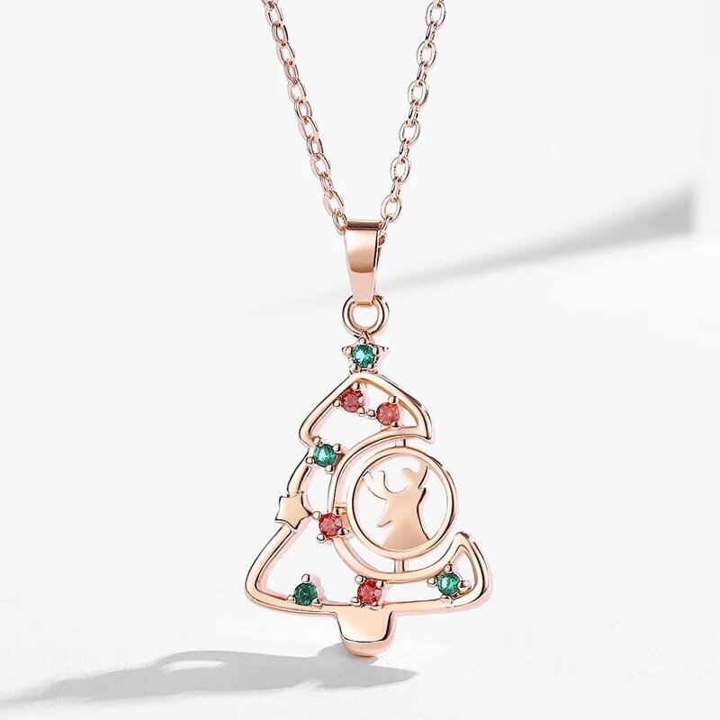 Ожерелье с подвеской в виде рождественской елки и оленя, ожерелья с цветным Цирконом для рождественского праздника для женщин, ювелирные изделия на годовщину для дам, подарки