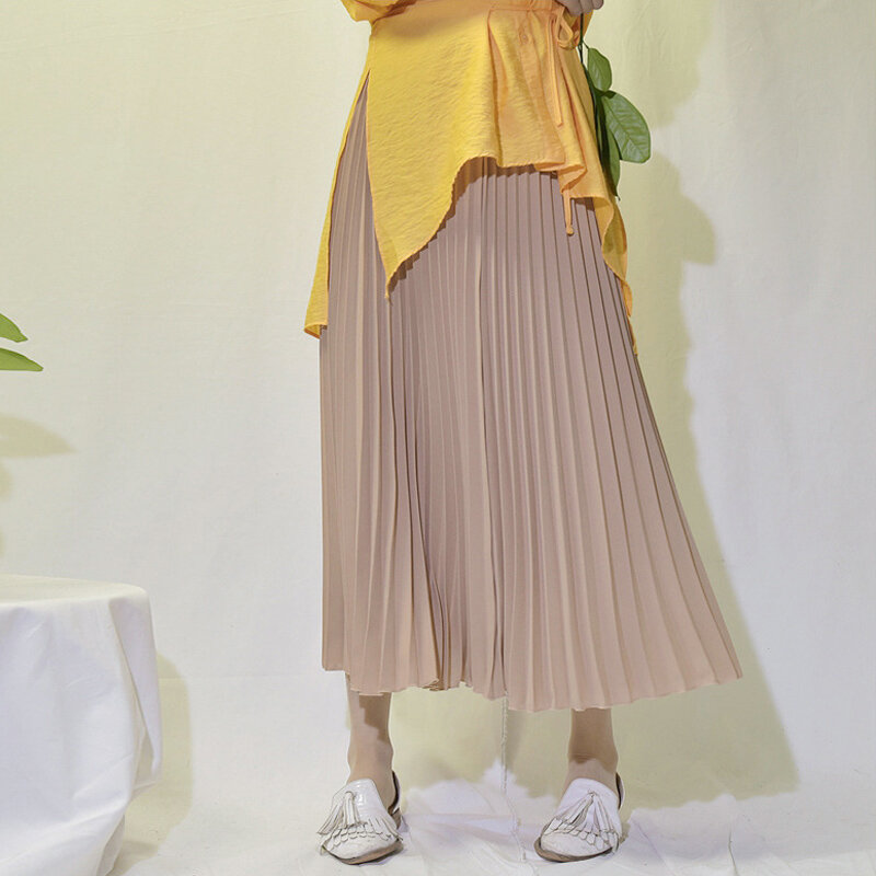 Saia longa midi plissada vintage feminina, saias de chiffon de cintura alta, moda coreana, casual, 18 cores, outono, SK397, 2022