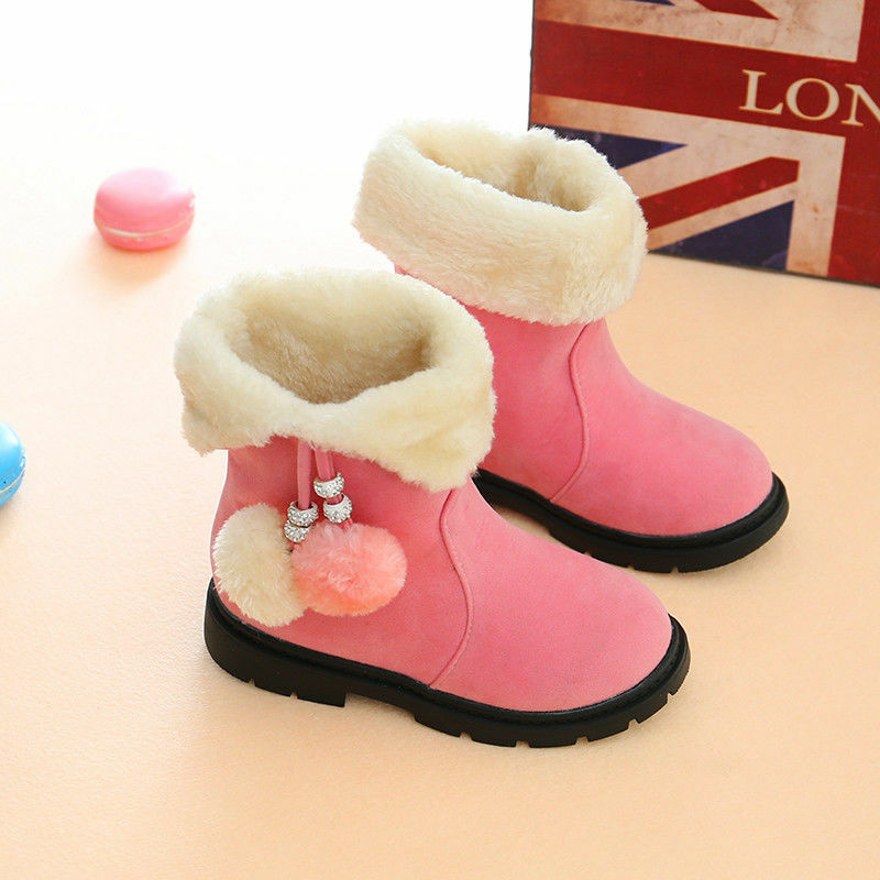 Bottes de neige en coton pour bébé fille, chaussures de princesse à semelle souple, bicolore, en velours, pour l'hiver