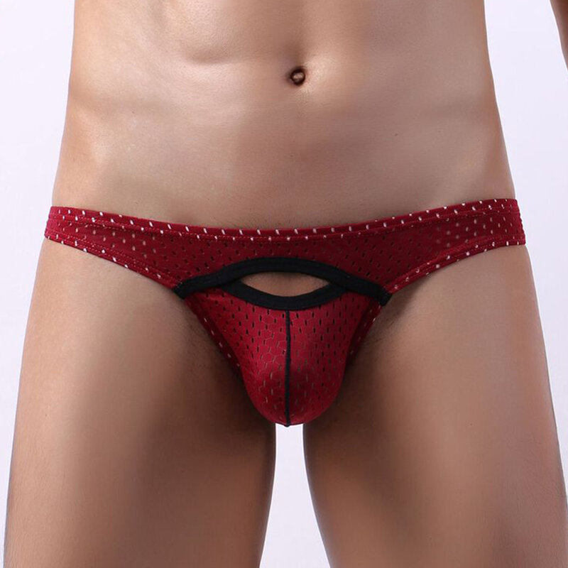 Underwear Men Sexy Low Waist Briefs U-Bulge Pouch Panties Knickers Hollow Out Patchwork U Convex Underpants Male Gay Bikini