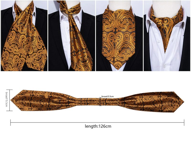 Cravatta in seta Vintage da uomo rossa oro cravatta Ascot per uomo sciarpa blu Paisley floreale Jacquard cravatta Set Hanky gemelli Barry.Wang