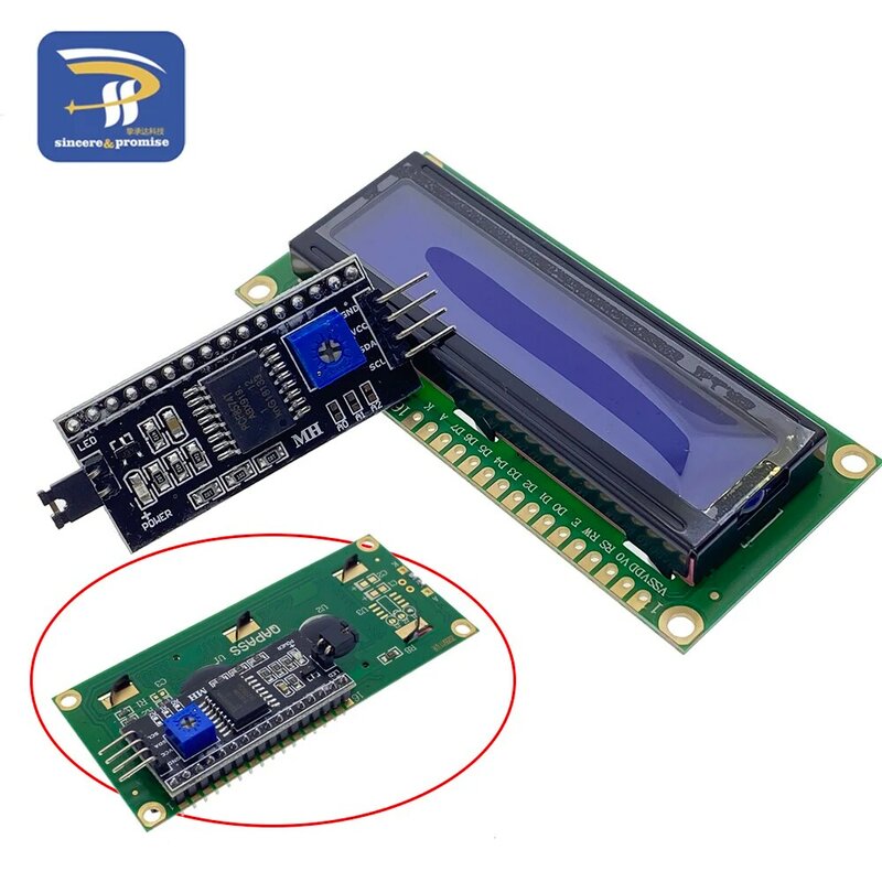 Módulo de pantalla LCD para Arduino DIY, LCD1602 PCF8574T PCF8574 IIC/I2C/interfaz, 16x2 caracteres, 1602 5V, azul/amarillo, verde