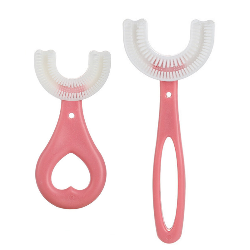 Cepillo de dientes en forma de U con mango de silicona para niños, cepillos de limpieza para el cuidado bucal, para bebés de 2 a 12 años