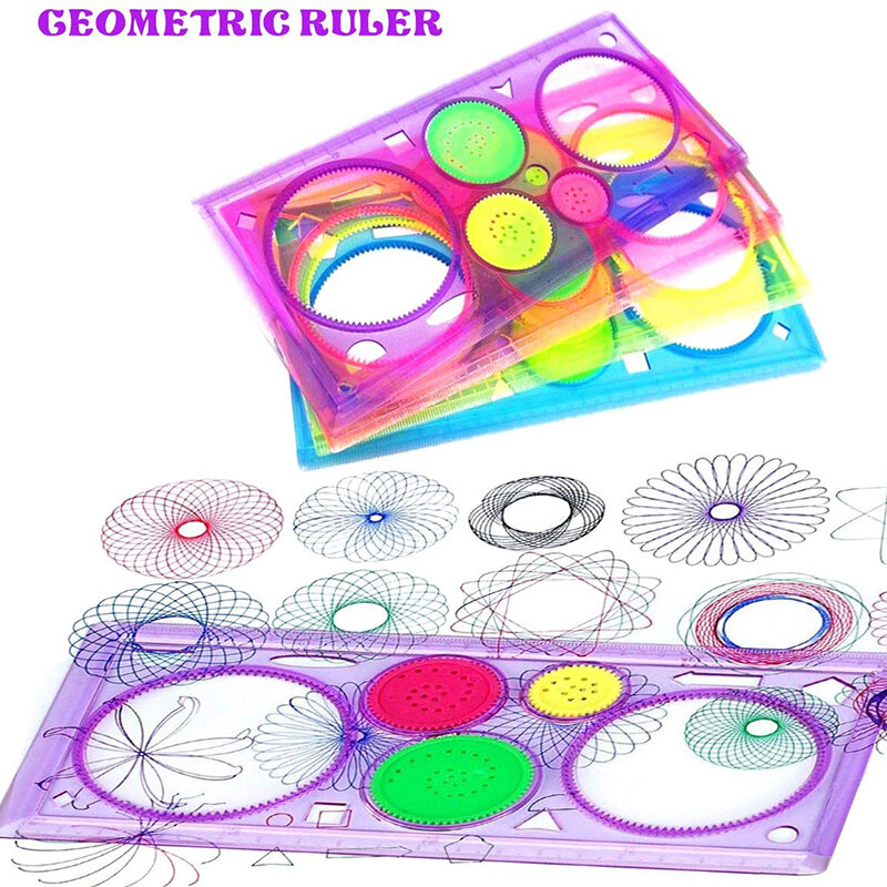Hewan geometri spirograf gambar stensil Set lukisan Template penggaris seni kerajinan kreatif anak-anak mainan pendidikan