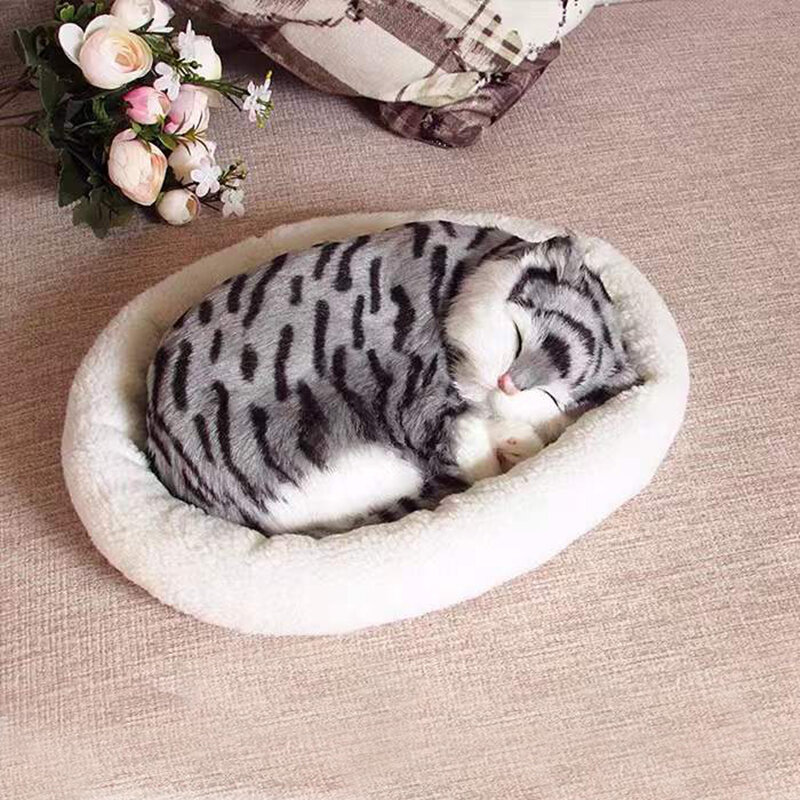 실감있는 흑백 고양이 개 호흡 잠자는 플러시 장난감 인형, 전자 동반 애완 동물 치매 노인 성인 키즈