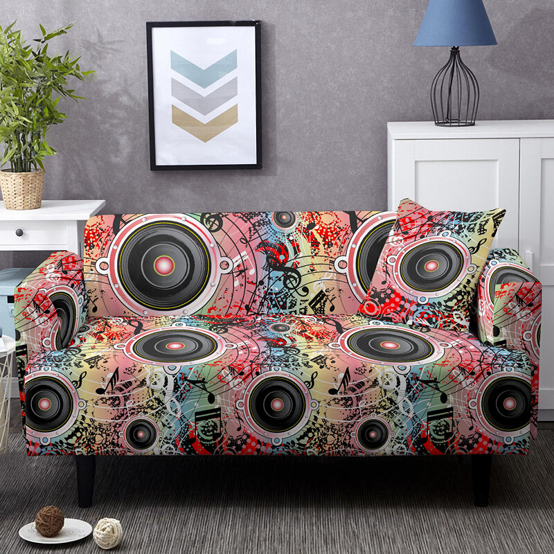 Retro Graffiti Muziek Instrument Stretch Sofa Cover Voor Woonkamer Wasbaar Couch Covers Stofdicht Elastische Hoes Loveseat