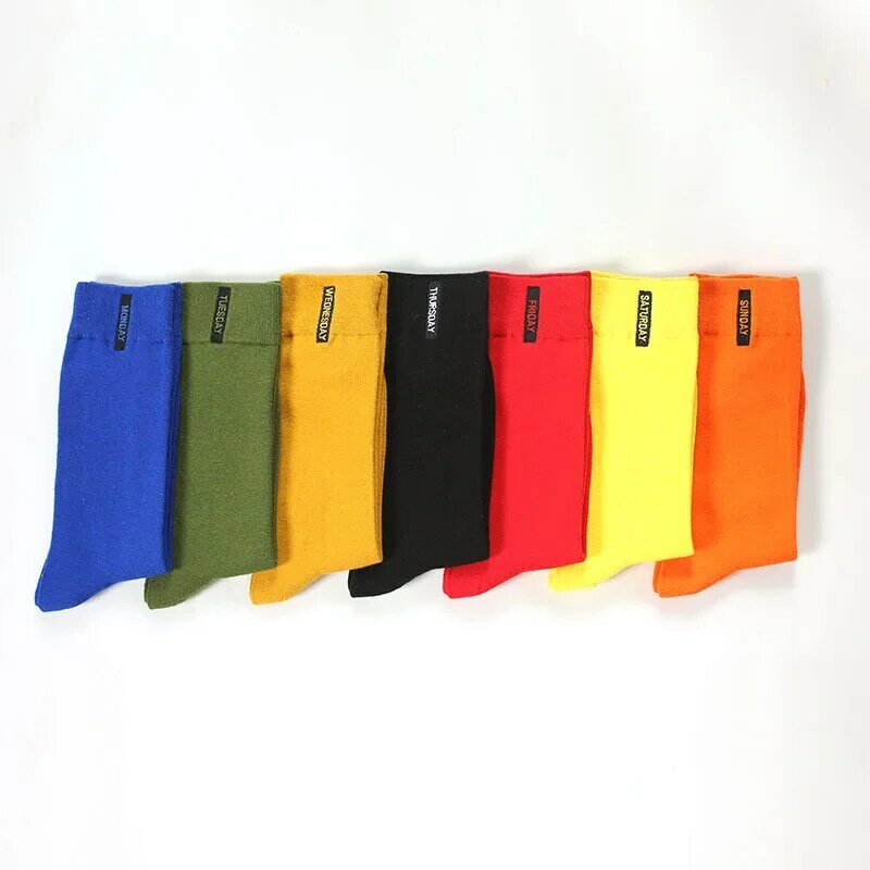 Casual Autumn Winter New Men Socks Solid Color Happy Socks Fashion Embroidered Letter Combed Cotton Socks Calcetines Hombre