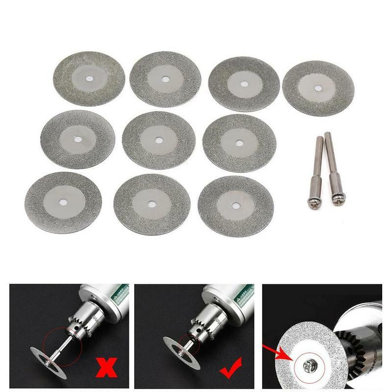 Conjunto de lâminas de serra circular para dremel, ferramenta rotativa + 2 peças, discos de corte, disco de diamante, mandril, para mini broca, 10 peças