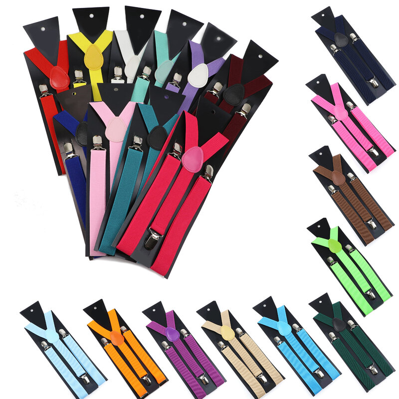 Bretelles élastiques colorées en cuir pour hommes et garçons, unisexe, boucle à Clip, Suspension réglable pour chemise, accessoires de mariage