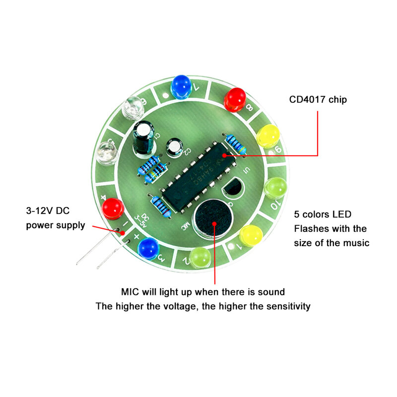 CD4017 elektroniczny zestaw zrób to sam LED kolorowe sterowanie głosem obrotowe elementy światła LED Diy elektroniczne części zamienne laboratorium studenckie