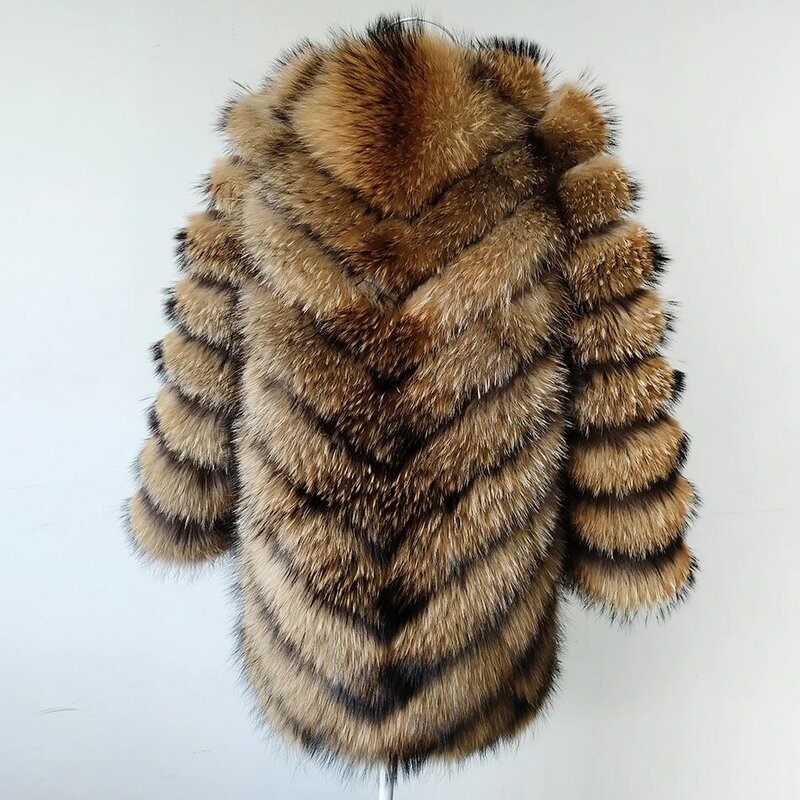Maomaokong-女性用の本物のアライグマの毛皮のコート,大きいサイズ,冬用の丸い襟,厚くて暖かい,新しいスタイル