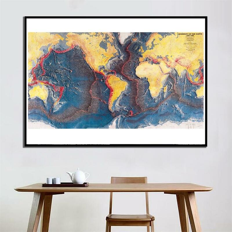 24x48 inch 1960-1980 Seismicity of The Earth Home Office Wall Decor Canvas Painting Living Room Decor Map