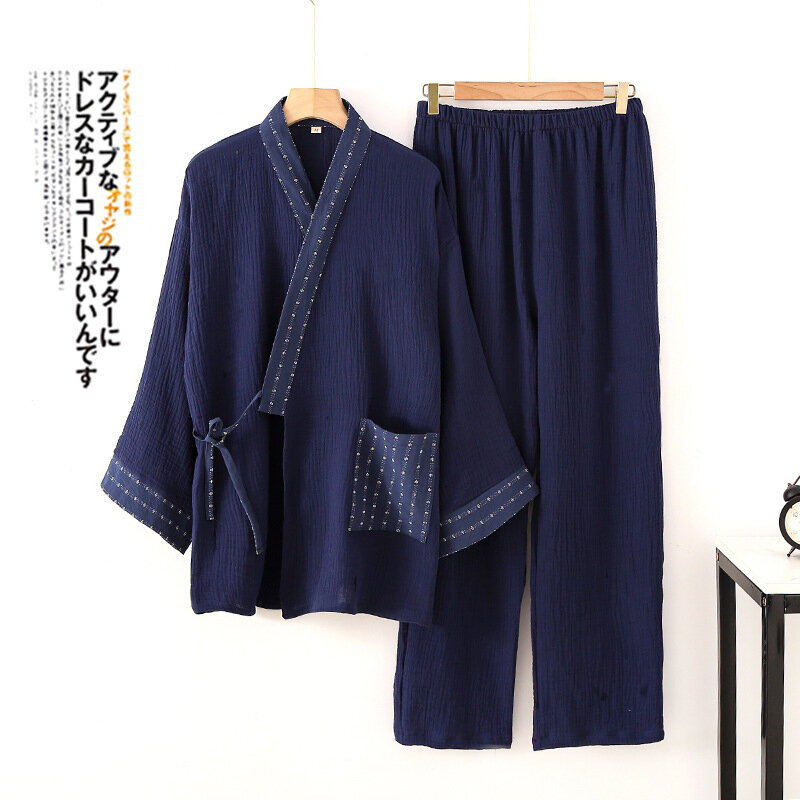 Nam Kimono Nhà Phù Hợp Với Quần Dài Tay Phù Hợp Cho Mùa Thu Và Mùa Xuân Pijamas Cho Nam Bông Kem Thiết Kế bộ Đồ Ngủ Dành Cho Nam