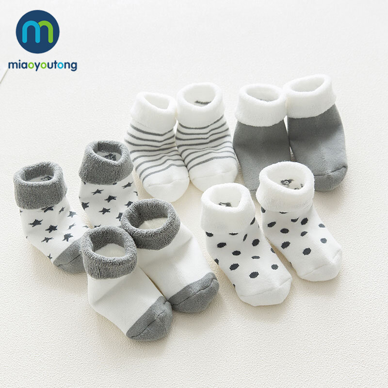 Miaoyoutong-Meias recém-nascidas de algodão grosso, alta qualidade, desenhos animados, conforto, crianças, menino, menina, bebê, 5 pares