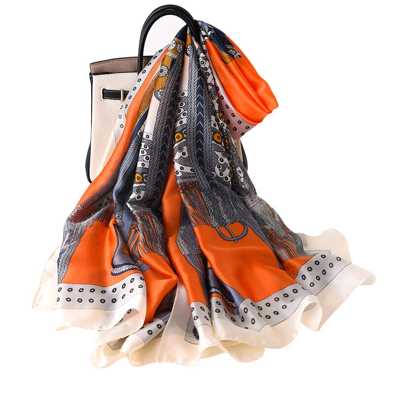 女性用シルクスカーフ,ファッショナブルなロングショールスカーフ,デザイナースカーフ,ネックストラップ,180x90cmバンダナ,2023
