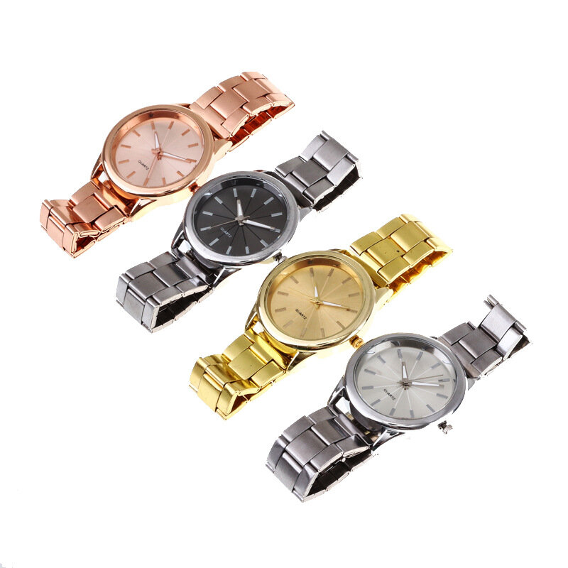 ساعة كوارتز من الستانلس ستيل باللون الذهبي الوردي للعشاق ، ساعة يد عصرية للنساء والرجال ، كاجوال