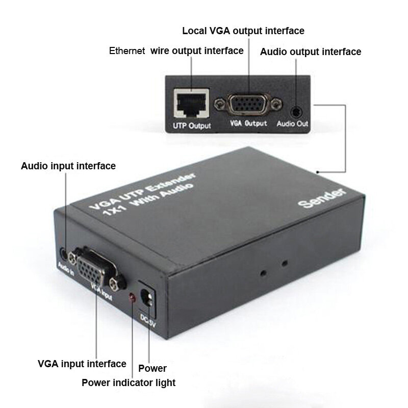 مكرر فيديو 1000 قدم عبر كابل إيثرنت ، حتى 300 متر ، جهاز إرسال واستقبال VGA Cat5e Cat6