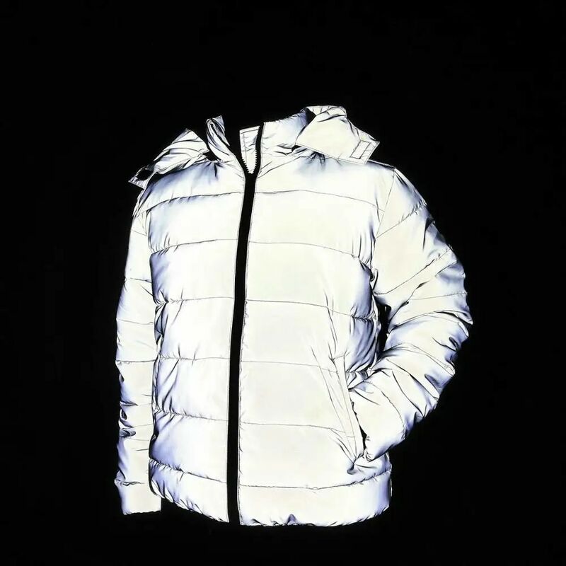Jaqueta acolchoada de algodão reflexiva para homens e mulheres, casaco de inverno quente, Night Jogger, parka com capuz, streetwear Hip Hop, outwear, tamanho grande