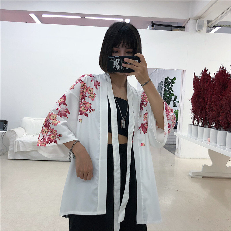Casal Harajuku Cardigan Quimono Japonês Verão Digital Impresso Solto Shirt Tops Casuais Mulheres Casaco Kimonos куртки