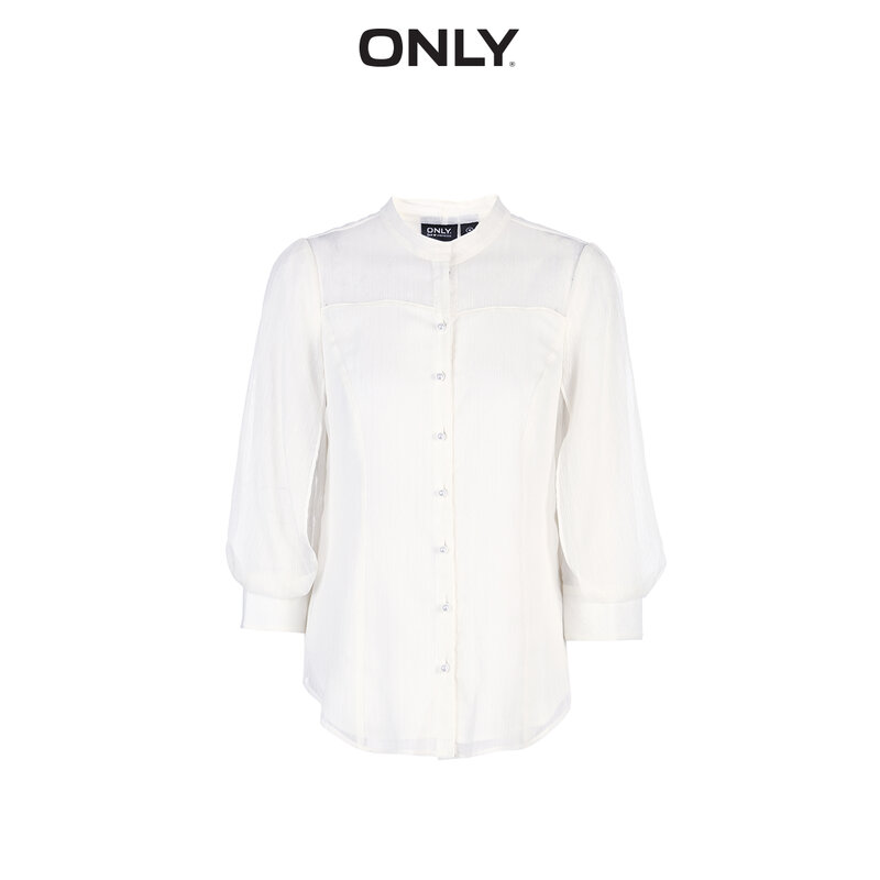 ONLY  Women's Loose Fit White Gauzy Wrist Sleeves Chiffon Shirt | 119105543