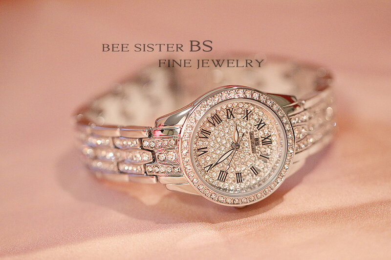 Relógio com brilhante feminino, relógio feminino pulseira de prata de strass, relógio de pulso, aço inoxidável, joias de luxo