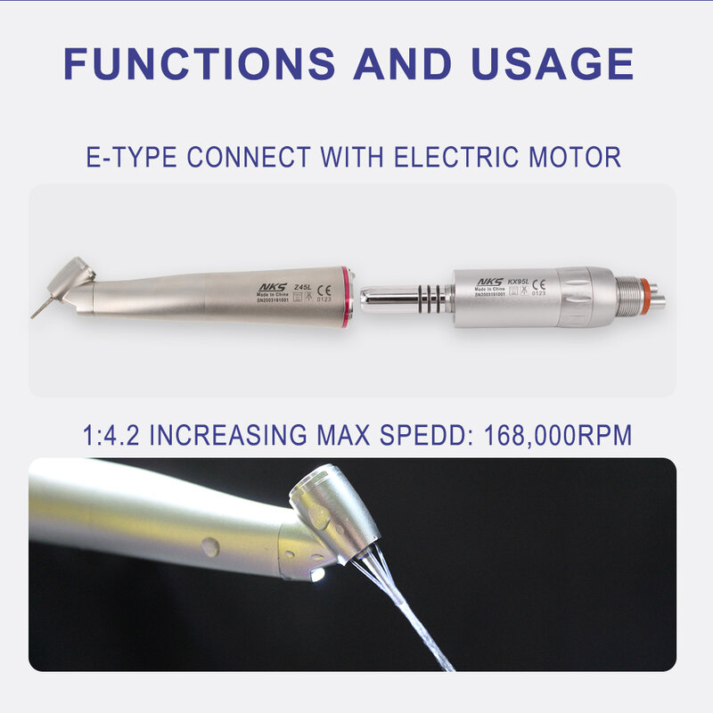 Dental 45 degree head surgical handpiece 1:4.2 red ring increasing low speed air turbine Led contra angle handpiece
